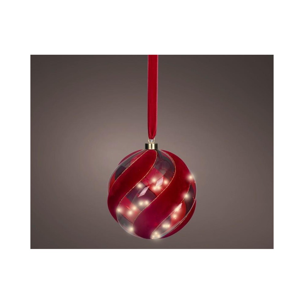 SFERA VETRO LED VELLUTO ROSSO D.19